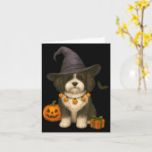 Halloween Zwart En Witte Havanese Hond Kaart (Gele Bloem)