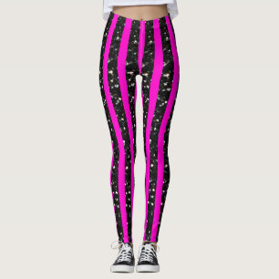 Halloween Zwart fonkelt strepen lijnen op heet roz Leggings