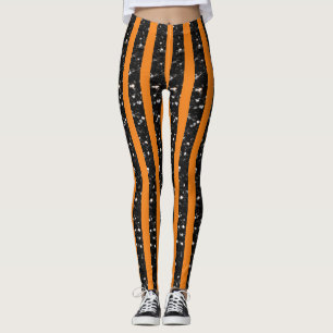 Halloween Zwart glinsterende strepen lijnen op ora Leggings