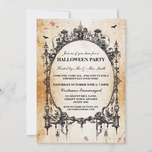 Halloween Zwart Gotisch Spin Lijst Party Invite Kaart (Voorkant)