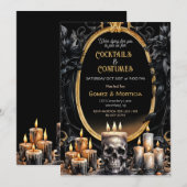 Halloween Zwart Gouden Kaarsen Schedel Spooky Kaart (Voorkant / Achterkant)