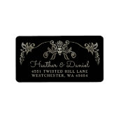 Halloween Zwart & Gouden Schedel Bruiloft Deco Lab Etiket (Voorkant)