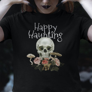 Halloween Zwart Griezelige Schedel Roze Bloemige D T-shirt