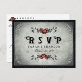 Halloween Zwart Grijs & Hart MENU RSVP (Voorkant / Achterkant)