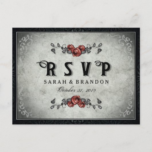 Halloween Zwart Grijs & Hart MENU RSVP (Voorkant)