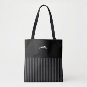 Halloween  Zwart Grijs Verticale Strepen Naam Tote Bag