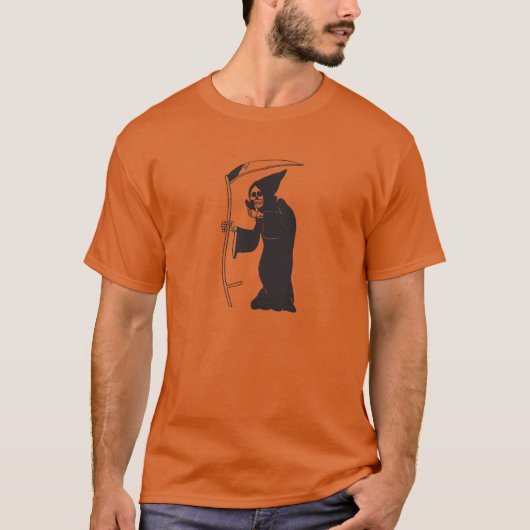 Halloween Zwart Grim Reaper Zwart Lijntekening T-shirt (Voorkant)