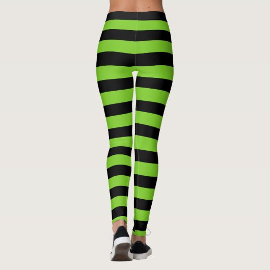 Halloween Zwart & Groen Horizontale Strepen Heks Leggings (Achterkant)