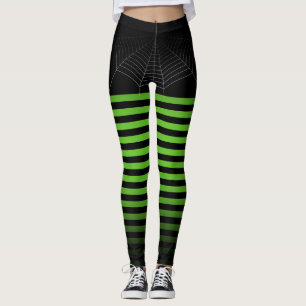 Halloween Zwart groen spinnenweb strepen ombre Leggings