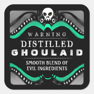 Halloween Zwart Groen & Wit Drink of Behandel Labe Vierkante Sticker
