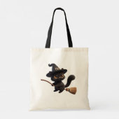 Halloween Zwart Heks Katten Rijden Broomstick Ster Tote Bag (Achterkant)
