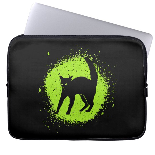 Halloween Zwart Kat Bijgeloof Scaredy Katten Laptop Sleeve (Voorkant)