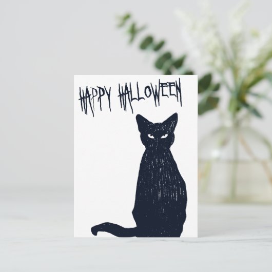 Halloween Zwart Kat Briefkaart Silhouet (Staand voorkant)