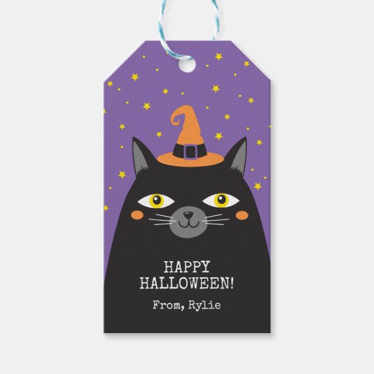 Halloween Zwart Kat Cadeau Labels Cadeaulabel (Voorkant)