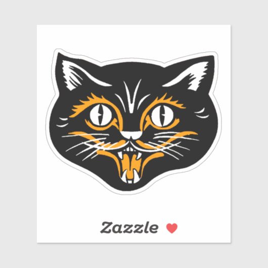  Halloween Zwart Kat Glimlachend Gezicht Sinaasapp Sticker (Vel)