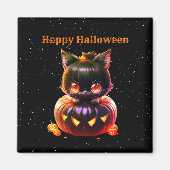 Halloween Zwart Kat Pompoen Nacht Horror Eng Magneet (Voorkant)