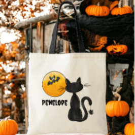 Halloween Zwart Kat Spider Bat Naam Trick Treat Tote Bag