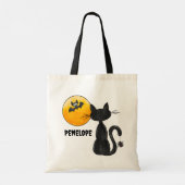 Halloween Zwart Kat Spider Bat Naam Trick Treat Tote Bag (Achterkant)