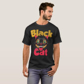 Halloween Zwart Kat Vuurwerk T-shirt (Voorkant volledig)