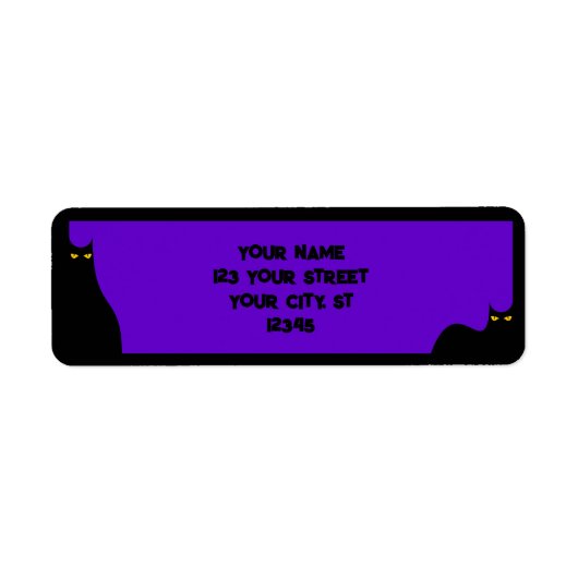 Halloween Zwart Katten Gloeiende Ogen Paarse Spook Etiket (Voorkant)