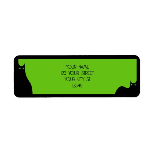 Halloween Zwart Katten Spooky Ogen Groen Schattig  Etiket (Voorkant)