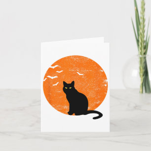  Halloween Zwart Kattenkostuum Retro Moon Cat Kaart