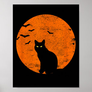  Halloween Zwart Kattenkostuum Retro Moon Cat Poster