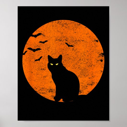  Halloween Zwart Kattenkostuum Retro Moon Cat Poster (Voorkant)