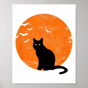 Halloween Zwart Kattenkostuum Retro Moon Cat Poster
