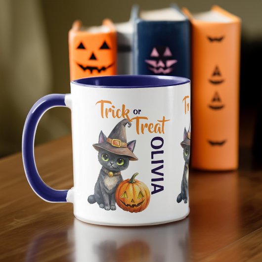 Halloween zwart kattenkrik o lantaarn trick or tre mok