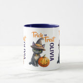 Halloween zwart kattenkrik o lantaarn trick or tre mok (Midden)