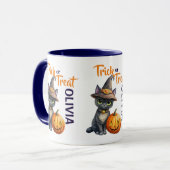 Halloween zwart kattenkrik o lantaarn trick or tre mok (Voorkant links)