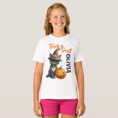 Halloween zwart kattenkrik o lantaarn trick or tre t-shirt (Voorkant volledig)