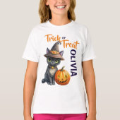Halloween zwart kattenkrik o lantaarn trick or tre t-shirt (Voorkant)