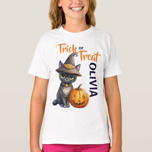 Halloween zwart kattenkrik o lantaarn trick or tre t-shirt (Voorkant)