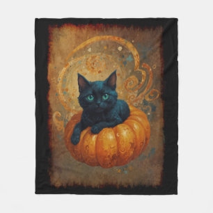 Halloween Zwart Kitten en Pompoen Fleece Deken