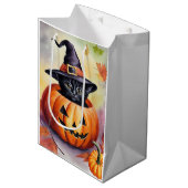 Halloween zwart kitten heks Pet pompoen geschenkza Medium Cadeauzakje (Voorkant Gekanteld)