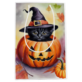 Halloween zwart kitten heks Pet pompoen geschenkza Medium Cadeauzakje