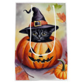 Halloween zwart kitten heks Pet pompoen geschenkza Medium Cadeauzakje (Achterkant)
