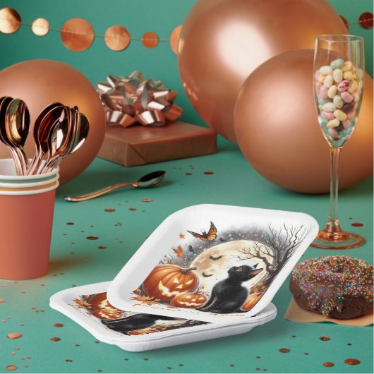 Halloween zwart kitten Kinder partij papier Bord (Multi)