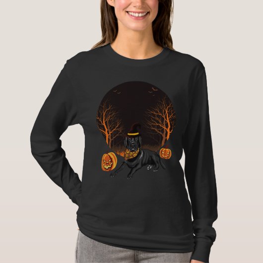 Halloween zwart labrador retriever dragen heks H T-shirt (Voorkant)