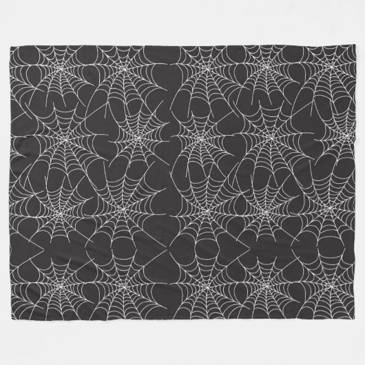 HALLOWEEN ZWART MET WITTE SPINNENWEBBEN FLEECE DEKEN (Voorkant (Horizontaal))