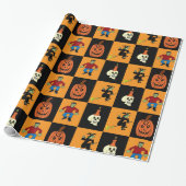 Halloween zwart-Oranje gecheckt omslagpapier Cadeaupapier (Uitgerold)