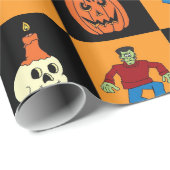 Halloween zwart-Oranje gecheckt omslagpapier Cadeaupapier (Rol Hoek)