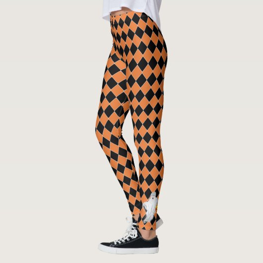 Halloween Zwart & Oranje Geest Pompoen Leggings (Links)