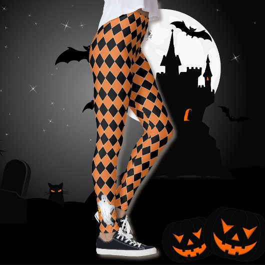 Halloween Zwart & Oranje Geest Pompoen Leggings