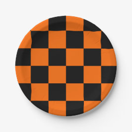 Halloween Zwart Oranje Geruit Papieren Bordje