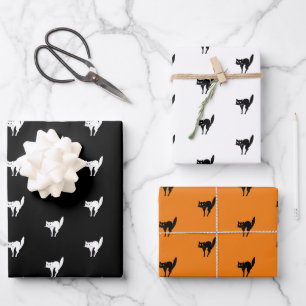 Halloween zwart oranje zwart kattenpatroon inpakpapier vel