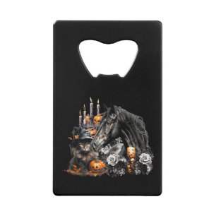Halloween zwart Paard zwart Kat spooky Creditkaart Flessenopener