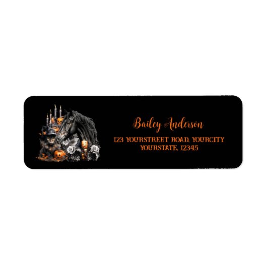 Halloween zwart Paard zwart Kat spooky Etiket (Voorkant)
